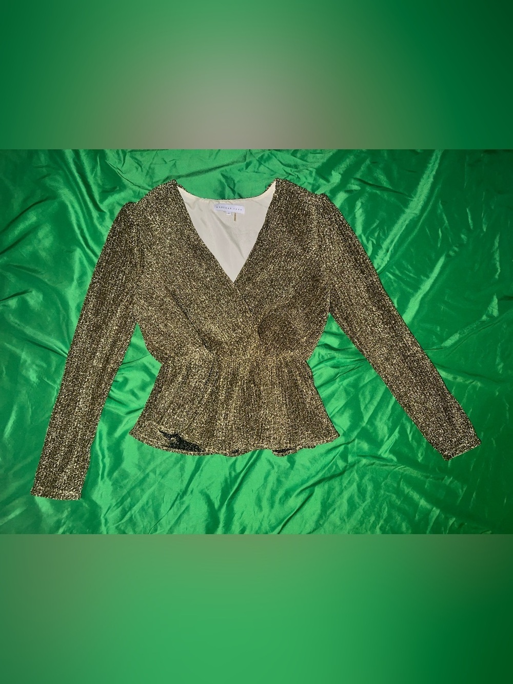 Endless Rose Metallic Gold Wrap Peplum Top - sz XS